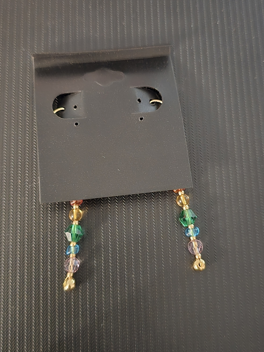 Gold-Tone Rainbow Beaded Dangle Earrings - Picture 2 of 2